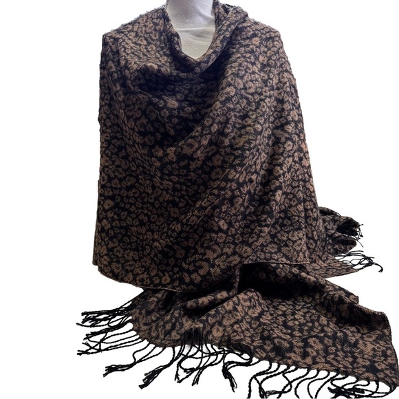 Source Unknown Jackets & Blazers - Black and Brown Animal Print Ruana Wrap Shawl Cape Jacket Outerwear One Size